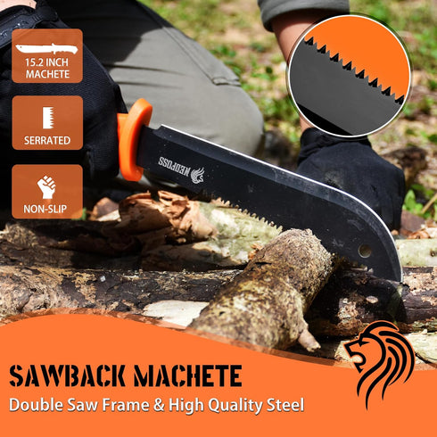 NedFoss 15" Machete & 10" Hatchets - Fixed Blade Hunting Knife with Sheath, Camping Tools Pack