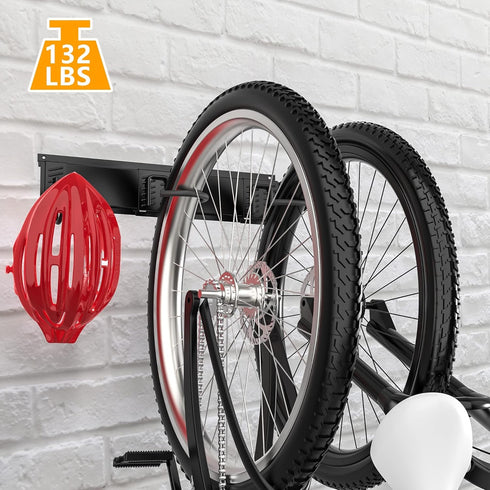 Ultrawall Bike Rack, Garage Wall Mount for 2 Bicycles and 1 Helmet, Heavy Duty Storage Holds Up to 100lbs