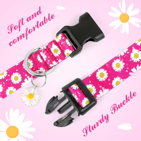 BiPawTi Floral Dog Collars for Large Dogs - Soft Cute Collars with Daisies Charms, Gift for Girls and Boys
