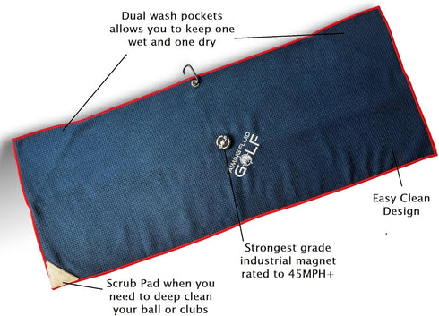 Multi-Function Magnetic Golf Towel - Dual Wash Pockets, Waffle Pattern, Ball Scrubber, Perfect Golf Gift