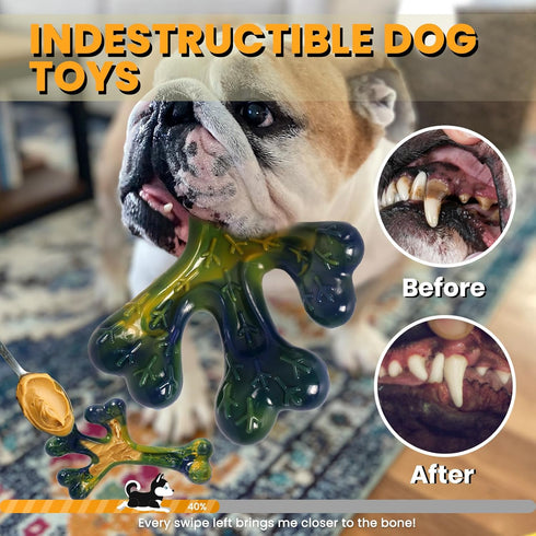 Dog Toys for Aggressive Chewers, 2 Pack Tough Chew Toys, Indestructible Beef Bacon Flavor for Large Dogs