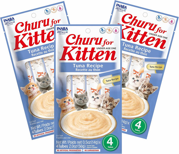 INABA Churu for Kittens, Grain-Free Lickable Cat Treats with DHA, EPA, Vitamin E & Taurine, 0.5 Ounces Each, 12 Tubes