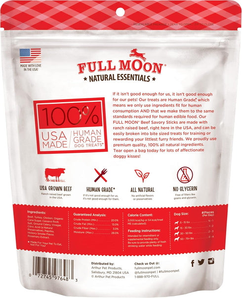 14 Full Moon All Natural Human Grade Dog Treats, Essential Beef Savory Sticks, Ounce