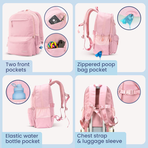 Backpack 2 Dog Travel Bag for Supplies - Complete Dog Diaper Bag with BPA-Free Travel Bowls, Treat Pouch, Food