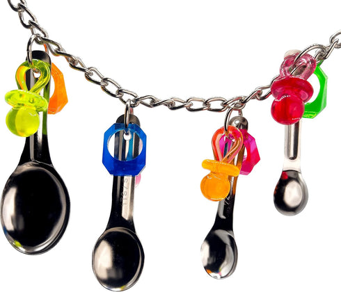 1050 Super Paci Rainbow Ringer Mandarin Bird Toys by M&M - Handmade Shiny Noisy Versatile Hanging Toy, Stainless Steel