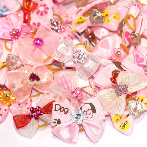 50pcs Dog Hair Bow Bowknot, Cute Puppy Hair Bows with Rhinestones, Pearls, Flowers, Handmade Hair Accessories