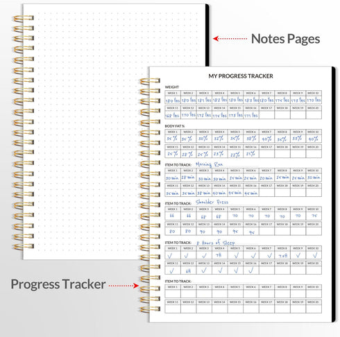 Fitness Journal Workout Planner, A5 (6.4" x 8.3") Undated Journal for Men & Women to Track Progress and Achieve Goals