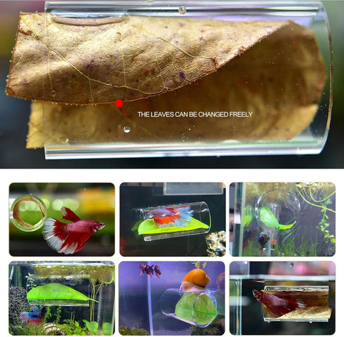 2 Pack Betta Fish Acrylic Tube Tunnel,Betta Fish Leaf Pad Simulating The Natural Habitat for Betta Spawning Grounds Breeding Resting Bed,Betta Toys Shelter Hideaway