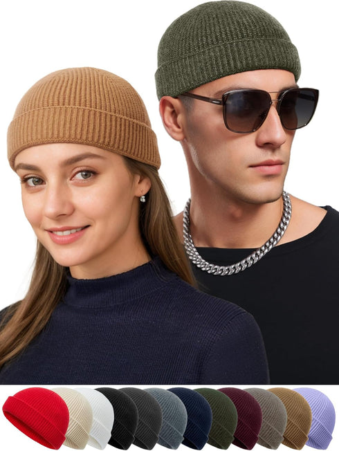vidsel Thin Wool Fisherman Beanie Hat for Men Women, Fall Winter Short Knit Cuffed Fashion Cap