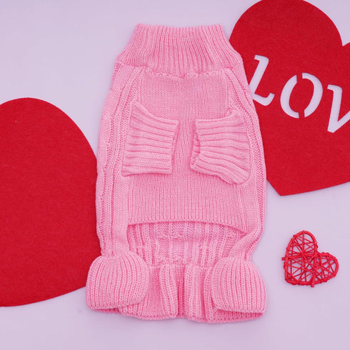 Small Dog Sweater Pet Christmas Dress for Dogs, Winter Holiday Breathable Ruffle Hem Design (Pink, Large)