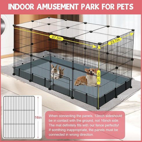 32 Playpen,47.5" 23.7" 31.5" Panels Small Animal x x Pet Playpen with Upgrade Waterproof Mat,C&C Cage for Guinea Pigs