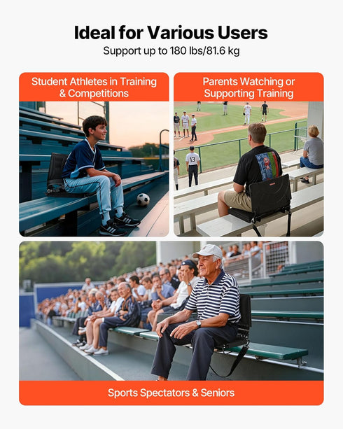 VEVOR Stadium Seat, Folding Bleacher Chair with Back Support and Thick Cushion, Padded Stadium Seat for Bleacher