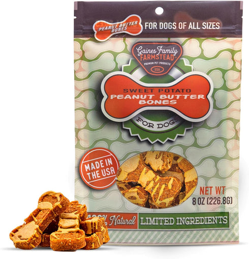 Gaines Family Farmstead Sweet Potato Peanut Butter Topped Dog Bones, All Natural, 8 Ounce Bag