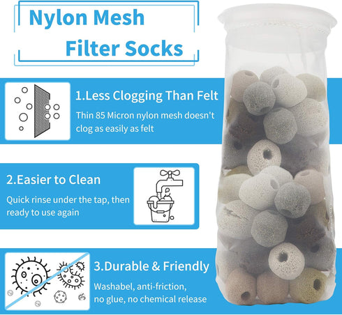 ZCONIEY Filter Socks, 180 Micron, 4 Inch Opening x 14 Inch Long, Aquarium Nylon Filter Bags, 3 Pack