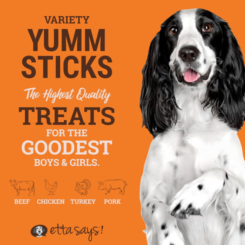 Yumm 24 Count Pack etta says! Sticks Natural Dog Treats - Beef, Chicken, Pork, and Turkey Dog Jerky Treats