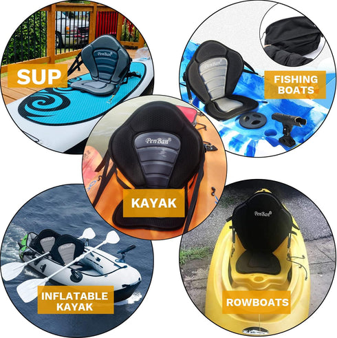 Universal Deluxe Kayak Seat Cushion with Storage Bag, 4 Adjustable Straps for Boat, SUP, Canoe, Rafting, Fishing