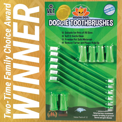 Bodhi Dog Toothbrush Combo Pack - Soft Finger & Dual-Ended Brushes for Dogs & Cats, Ideal for Dental Care (6 Long & 6