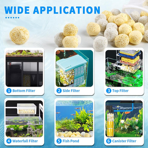 Aquarium Filter Media 0.8 Inch Ceramic Bio Balls 1 LB with Mesh Bag for Freshwater and Marineland Aquarium Pond Filter