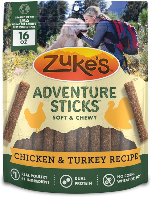 Zukes Adventure Sticks Chicken and Turkey Dog Treats, Natural Dog Treat Sticks