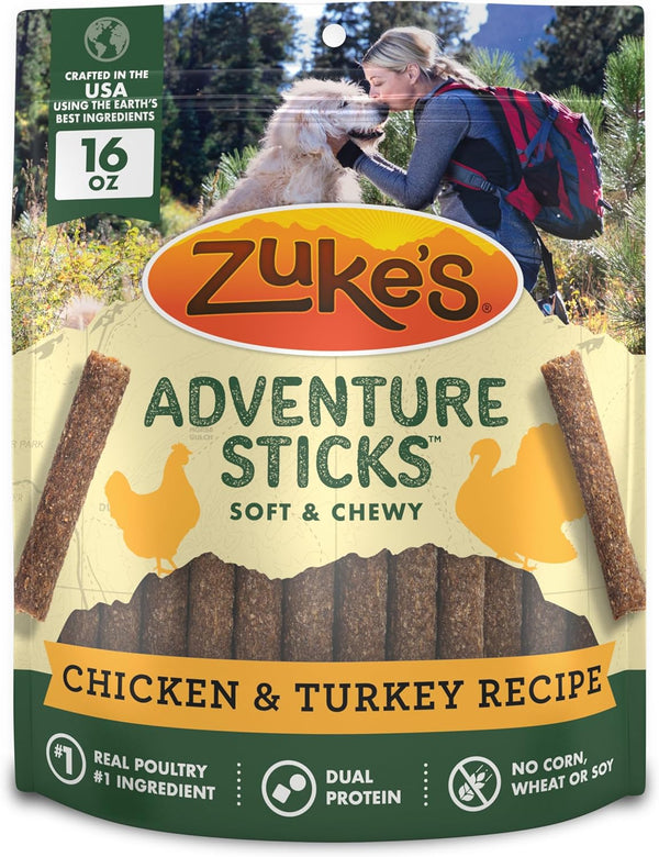 Zukes Adventure Sticks Chicken and Turkey Dog Treats, Natural Dog Treat Sticks
