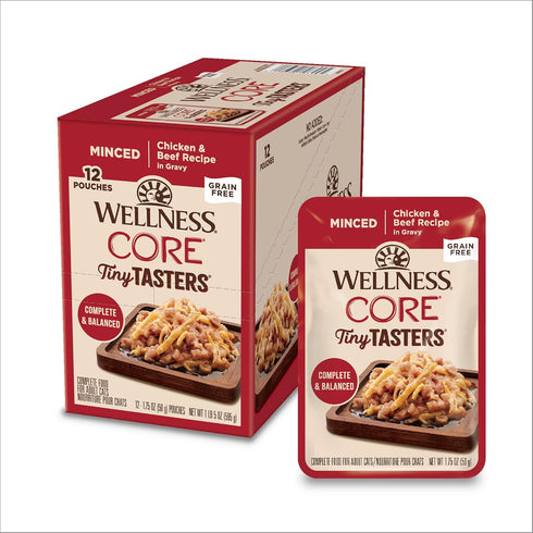 Wellness CORE Tiny Tasters Wet Cat Food, Complete & Balanced Natural Pet Food, 1.75-Ounce Pouch, 12 Pack (Minced