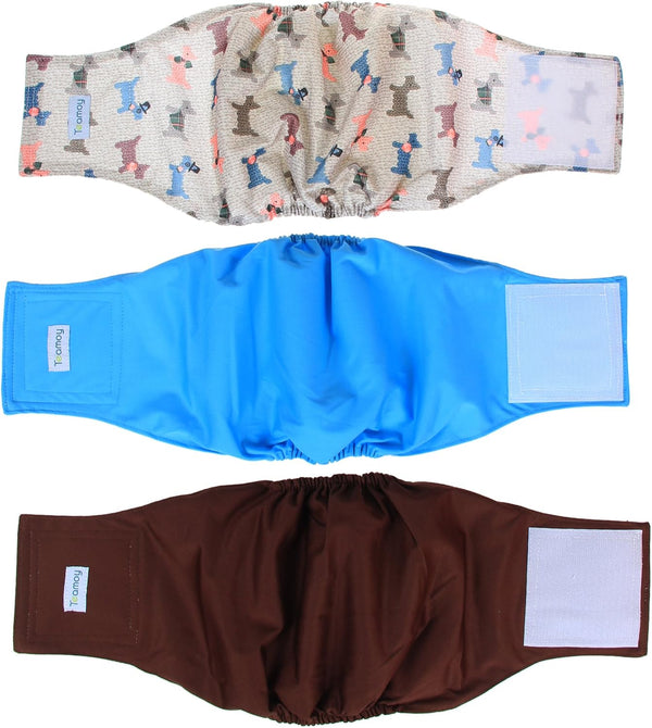 Teamoy Reusable Wrap Diapers for Male Dogs - Washable Puppy Belly Band Pack of 3 (L1, 16"-20" Waist, Light Blue, Dogs,