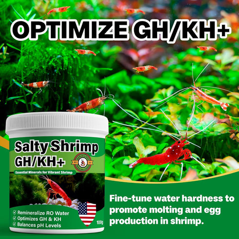 100G, Salty Shrimp GH/KH+ Keep Your Shrimp Alive, Boost Breeding Healthy & Remineralize RO Water, The Shrimpies Stopped