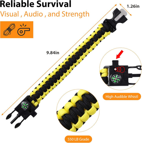 Survival Bracelets for Men - 5-in-1 Tactical Camping Gear Kits with Parachute Rope