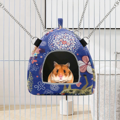 Hamster Tent Bed Winter Warm Hammock for Gerbil, Rat, Sugar Glider, Squirrel, Hedgehog, Small Birds (M, Blue Elk)