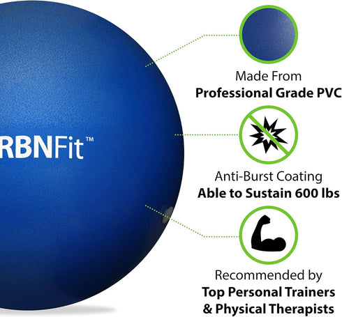 URBNFit Small Exercise Ball - 9-inch Mini Pilates Ball with Fitness Guide for Yoga, Barre, Physical Therapy, Stretching & Core Stability Workout by URBNFit