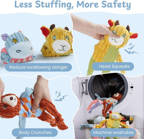 5PC Nocciola No Stuffing Puppy Toys - Dog Toys Plushies Whimsical Variety Colors Animal Plush Toy with Squeaky Crinkle