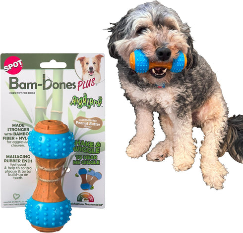 SPOT Bam-Bones Plus Gigglers Dumbbell Durable Dog Chew Toy, for Medium Aggressive Chewers,