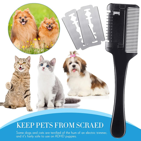 3 Pcs Pet Dog Cat Razor Comb | 50 Pcs Replacement Razors | Grooming Tool for Dog Cat