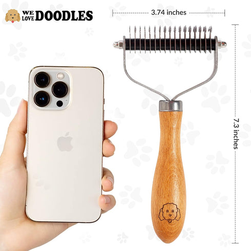 Pet Dematting Comb for Dogs and Cats - Wooden Handle Deshedding Rake for All Hair Types