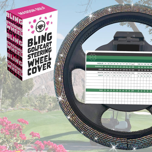 Universal Colorful Bling Crystal Rhinestones Golf Cart Steering Wheel Cover, Anti Slip, Great Gifts
