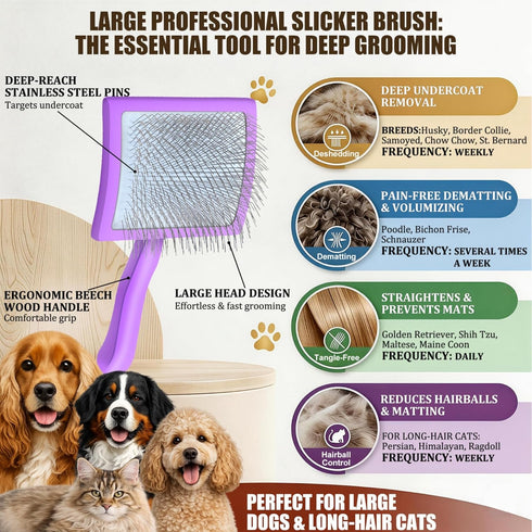 Slicker Brush for Dogs, Large Dog Brush to Long Haired Dogs for Poodles Doodles Goldendoodles Bernedoodles, Long Pin
