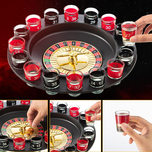 Set 16pcs 2 Hiboom Shot Glass Roulette Game and Drinking Dice - Glasses and Balls for Adults, Family Gathering, Bar