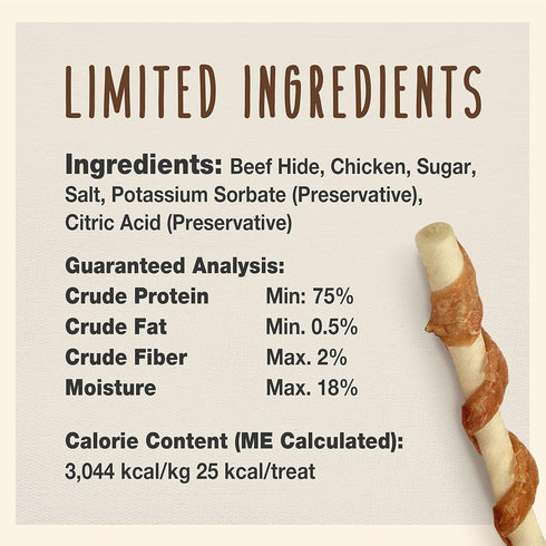 5-Inch 50 Count Cadet Gourmet Beef Hide Twist Chew Sticks, Long-Lasting and Natural Rawhide Chews for Dogs, Inspected