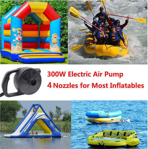 4 Nozzles 300W BOMPOW Electric Pump for Inflatables with Air Mattress Pump Inflator/Deflator, Queen/King Size Pool Air