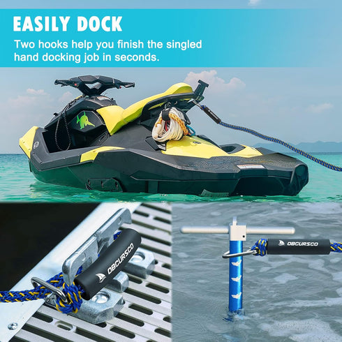 Obcursco Bungee Dock Line, Jet Ski Dock Line with Double Stainless Steel Clips, Boat Snubber Rope for PWC