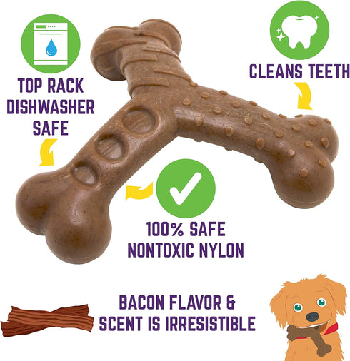 Chew King Dog Bacon Lovin’ Wishbone, Textured Nylon Bones, Bacon Flavored Chew Toy for All Breed Sizes