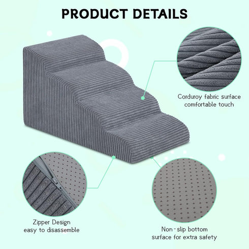 Dog Stairs for Small Dogs and Cats, 20" H 4 Steps Ramp for High Beds, Waterproof Pet Stairs with Removable Cover