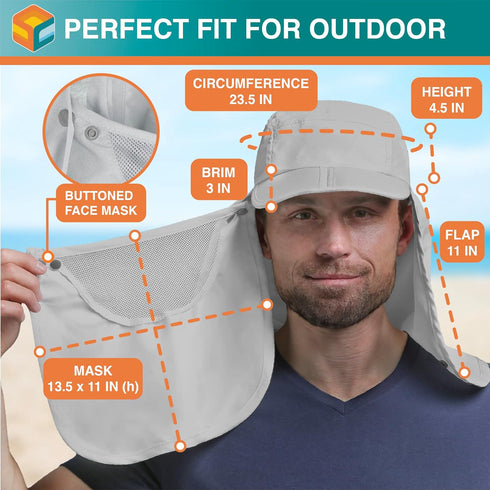 SUN CUBE Fishing Sun Hat with Neck Flap | UV Protection Outdoor Bucket Cap with Face Covering