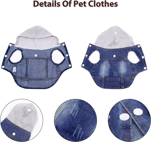 SILD Pet Clothes Cool Blue Denim Jacket for Small Medium Dogs - Vintage Washed Lapel Vests Hoodies