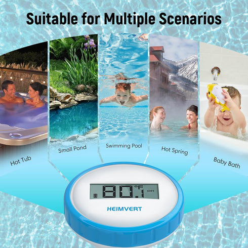 HEIMVERT IPX8 Swimming 1 Pack) Wireless Digital Pool Thermometer Floating, Easy-to-Read Display, Waterproof