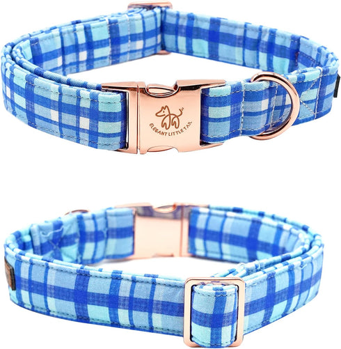 Elegant little tail Dog Collar with Bow, Blue Plaid Boy Dog Collar, Adjustable for Small Puppies and Dogs