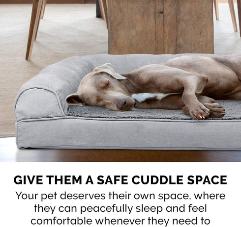Furhaven Cooling Gel Dog Bed for Medium/Small Dogs with Removable Bolsters & Washable Cover, Plush & Suede Sofa, Gray,