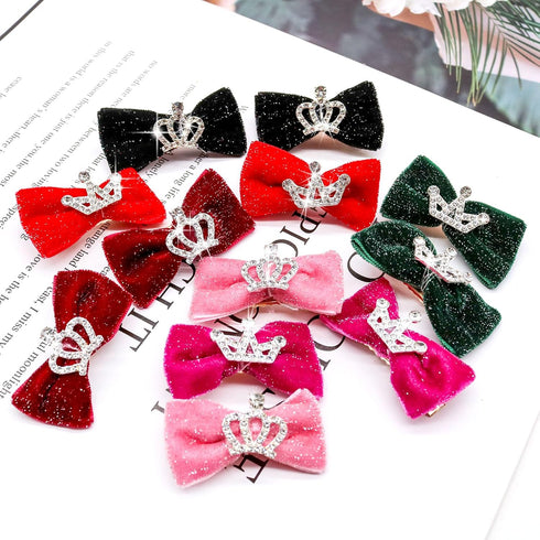 Dog Hair Crown Bows with Clips for Small Dogs, 20pcs Cute Handmade Grooming Bowknot Alligator Clips for Puppies