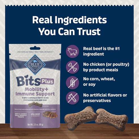 Immune 3.5-oz. Blue Buffalo Blue Bits Plus Mobility and Support Daily Benefit Dog Treats, Soft & Chewy Beef Morsels