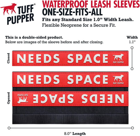 Tuff Pupper Waterproof Leash Sleeve | Fits Any Standard Size 1 Inch Wide Leash | Dual Sided Message | Durable Neoprene & Silicone | Odor & Stink Proof | Easy Velcro On & Off (2 Pack, Needs Space)